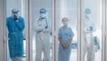 4 of Dortor, Nurse and patient looking out in the quarantine room Royalty Free Stock Photo