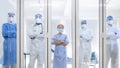 5 of Dortor, Nurse and patient looking out in the quarantine room Royalty Free Stock Photo