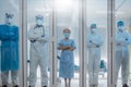 5 of Dortor, Nurse and patient looking out in the quarantine room Royalty Free Stock Photo