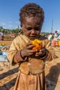 DORZE, ETHIOPIA - JANUARY 29, 2020: Girl of Dorze ethnicity in her village, Ethiop