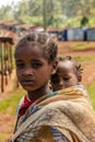 DORZE, ETHIOPIA - JANUARY 29, 2020: Girls of Dorze ethnicity, Ethiop