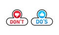 Dos and dont button label. Thumbs up or down. Like or dislike. Vector on isolated white background. EPS 10 Royalty Free Stock Photo