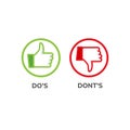 Dos and dont good and bad icon check. Negative positive list, true wrong like anf fail logo