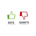Dos and dont good and bad icon check. Negative positive list, true wrong like anf fail logo