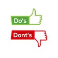 Dos and dont good and bad icon check. Negative positive list, true wrong like anf fail logo