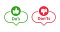 Dos and donts like thumbs up or down. Like or dislike index finger sign. Thumb up and thumb down sign - vector Royalty Free Stock Photo