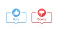 Dos and donts like thumbs up or down. Like or dislike. Vector illustration line icon