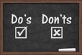 Dos and Donts message on a chalkboard