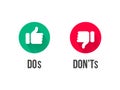 Dos and Donts thumb up and down vector icons
