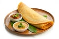 Dosa on autentic plate isolated on white background Royalty Free Stock Photo