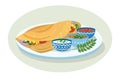 Dosa illustration. Popular south Indian food served in plate with sambar Royalty Free Stock Photo