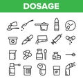 Dosage, Dosing Drugs Vector Linear Icons Set