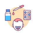 Dosage medicines for children color line icon. Pediatric health care sign. Childcare concept. Pictogram for web page, mobile app,