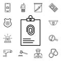 Dossier with fingerprint icon. Detailed set of crime investigation icons. Premium quality graphic design. One of the collection