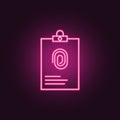 dossier with fingerprint icon. Elements of Crime Investigation in neon style icons. Simple icon for websites, web design, mobile
