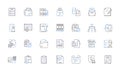 Dossiers and files line icons collection. Paperwork, Records, Archives, Documentation, Folders, Reports, Information