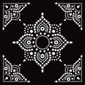 Aborignal style floral mandala with corners dot painting vector design,  Australian folk art square composition in white on black Royalty Free Stock Photo