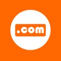 Dot com sign icon. In white circle on a orange background. Royalty Free Stock Photo