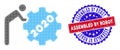 Dot Halftone 2020 worker rolling gear Icon and Bicolor Assembled by Robot Rough Stamp