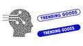 Dot Mosaic Brain Interface with Grunge Trending Goods Stamps