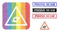 Grunge Phone Scam Badge and Dot Mosaic Hurricane Warning Subtracted Pictogram for LGBT