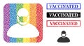 Scratched Vaccinated Stamp Seal and Dotted Mosaic Masked Man Subtracted Icon for LGBT