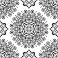Dot painting monochrome vector seamless pattern with mandalas, Australian ethnic design, Aboriginal dots pattern in black and whit