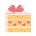 Dot pixel strawberry cake. Piece of dessert strawberry cake.