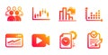 Dot plot, Decreasing graph and Video camera icons set. Vector