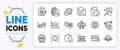 Dot plot, Inspect and Justice scales line icons. For web app. Vector