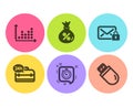 Dot plot, Timer and Secure mail icons set. Loan, 24h service and Usb stick signs. Vector