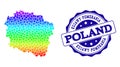 Dot Rainbow Map of Kujawy-Pomerania Province and Grunge Stamp Seal