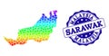 Dot Rainbow Map of Sarawak and Grunge Stamp Seal