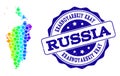 Dot Spectrum Map of Krasnoyarskiy Kray and Grunge Stamp Seal