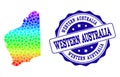 Dot Spectrum Map of Western Australia and Grunge Stamp Seal Royalty Free Stock Photo