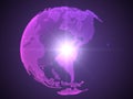 Dot style purple hologram of earth continents. focused on japan, 3d illustration