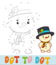 Dot to dot Christmas puzzle. Connect dots game. Snowman vector illustration