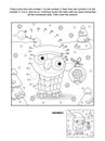 Dot-to-dot and coloring page with christmas owl