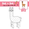 Dot to dot educational game and Coloring book Brown Llama animal cartoon character vector illustration