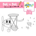 Dot to dot educational game and Coloring book Biplane cartoon character side view vector illustration