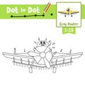Dot to dot educational game and Coloring book Crop Duster cartoon character side view vector illustration Royalty Free Stock Photo
