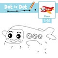 Dot to dot educational game and Coloring book Plane cartoon character perspective view vector illustration