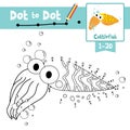 Dot to dot educational game and Coloring book Cuttlefish animal cartoon character vector illustration Royalty Free Stock Photo