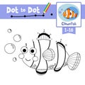 Dot to dot educational game and Coloring book Happy Clownfish animal cartoon character vector illustration