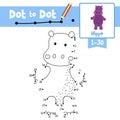 Dot to dot educational game and Coloring book Hippopotamus standing on two legs animal cartoon character vector illustration