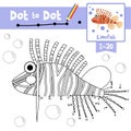 Dot to dot educational game and Coloring book Lionfish animal cartoon character vector illustration