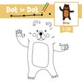 Dot to dot educational game and Coloring book Standing Bear raising two hands animal cartoon character vector illustration