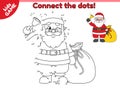 Dot to dot kids game with Santa Claus ringing bell Royalty Free Stock Photo