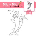 Dot to dot educational game and Coloring book Angry Shark animal cartoon character vector illustration Royalty Free Stock Photo