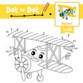 Dot to dot educational game and Coloring book Biplane cartoon character perspective view vector illustration Royalty Free Stock Photo